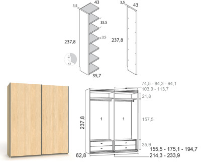 Armoire avec 2 portes coulissantes et meuble à étagères