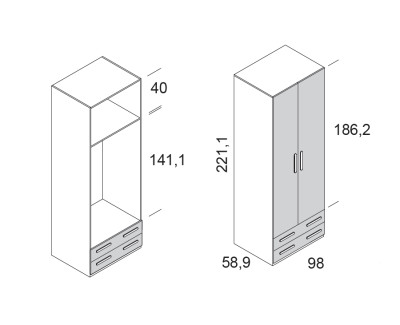 Armoire à portes battantes avec 2 tiroirs