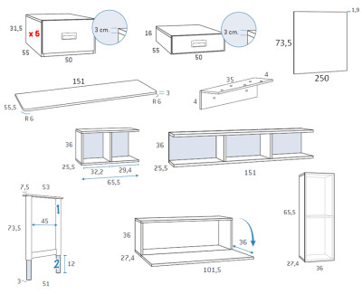 Bureau avec ensemble d'étageres et de tiroirs