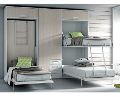 Deux lit superposés escamotables avec armoire