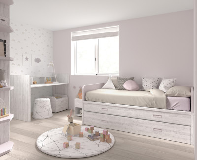 Chambre bébé avec lit convertible en chambre enfant, et armoire