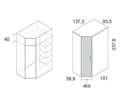 Armoire d'angle avec porte battante