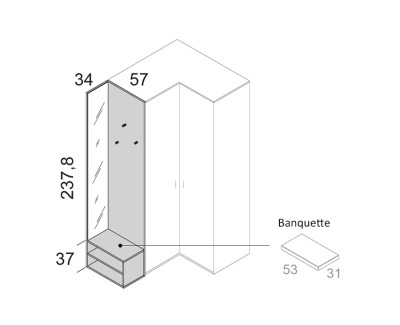 Meuble de finition avec miroir, patères et meuble à 2 étagères