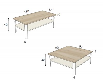 Table basse avec porte-revues et pieds métalliques