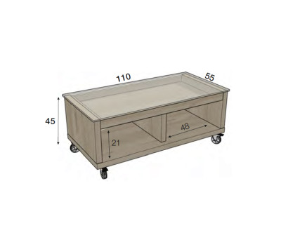 Table basse en verre fixe avec tiroir et deux espaces de rangement