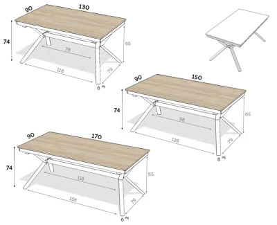 Table à manger fixe avec pieds métalliques en "X"