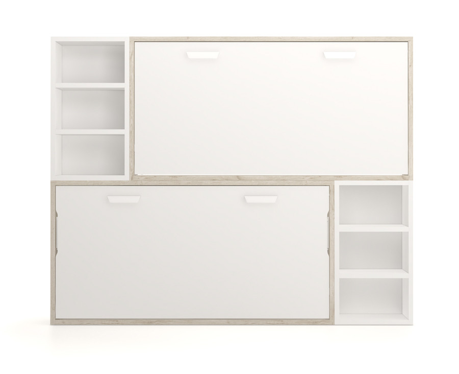 Chambre ado composée de lit superposé escamotable, bureau et étagères 
