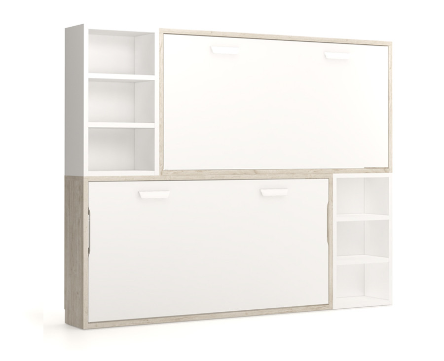 Chambre ado composée de lit superposé escamotable, bureau et étagères 